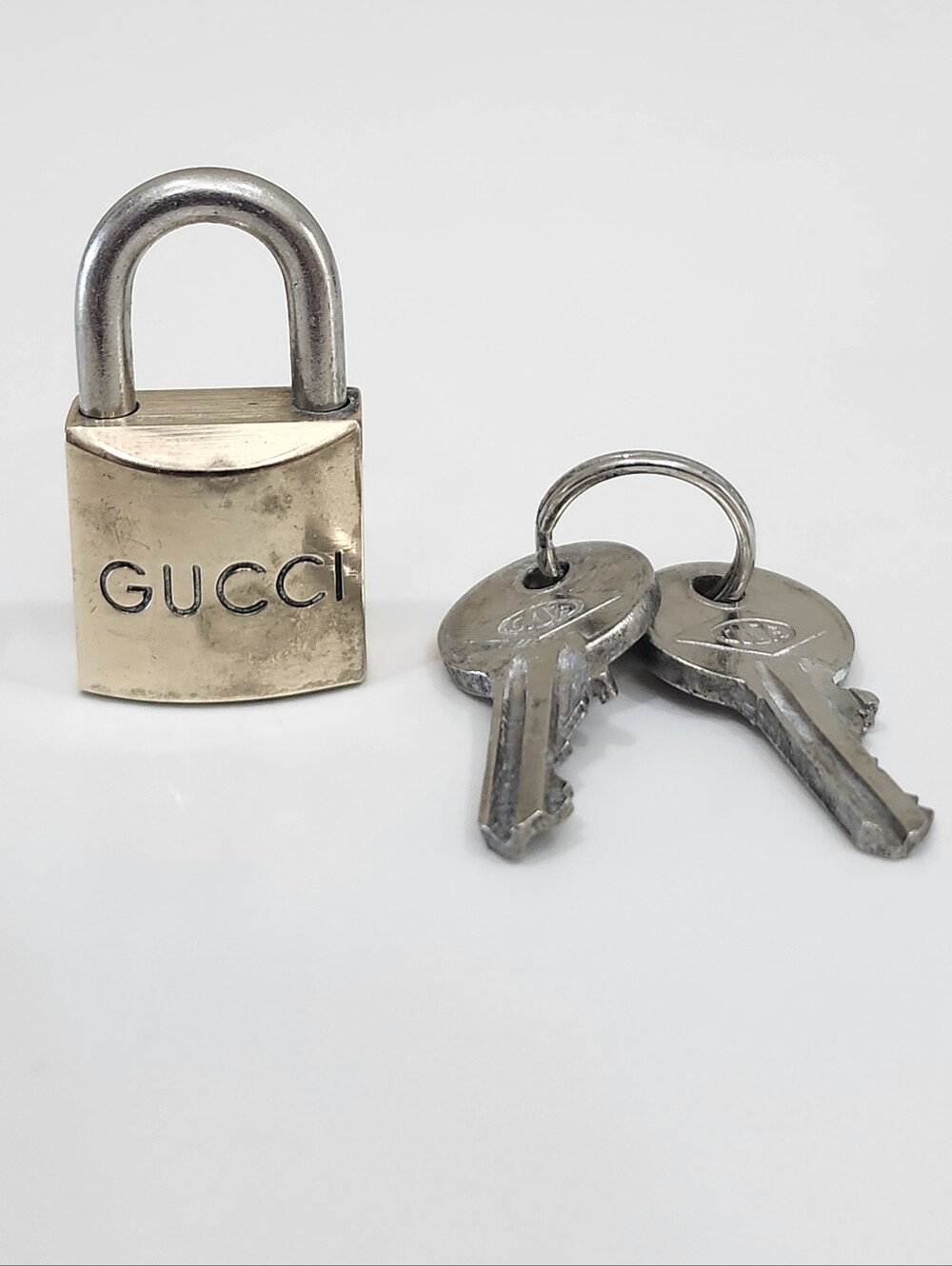 Gucci Brass Logo Padlock, Two Keys & Leather Pouch Vintage Travel Accessory